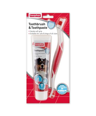Beaphar | Toothbrush & Toothpaste Dental Care Kit | For Dogs & Cats | Includes a Double-Ended Toothbrush & Liver-Flavoured Enzymatic Toothpaste 100g Tube 2 Count ( Pack of 1) Single