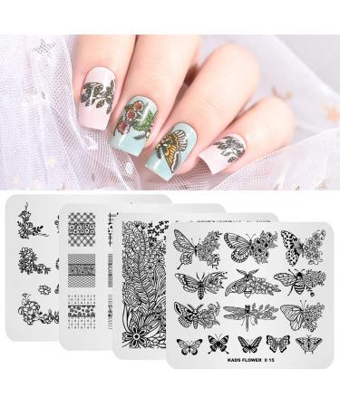 4 pieces nail art stamping plates picture template stencil manicure flower butterfly plaid multi-pattern design stamping picture nail art stencil tool 29-2