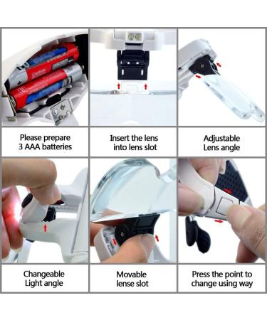 Itian Lightweight Head Magnifier Adjustable Magnifying Glass Loupe Visor Hands Free Eyeglasses Bracket/Headband Interchangeable Headset Magnifier with 2 LED & 5 Different Lenses(1.0X 1.5X 2.0X 2.5X 3.5X) - Buy Online on SooperMarket.com
