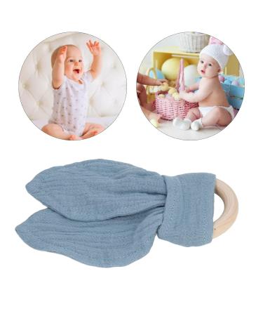 Wooden Teething Toy Ring with Colored Cotton Yarn - Blue & Black Teething Bracelet for Babies - Hand Grip Training - Buy Online on SooperMarket.com