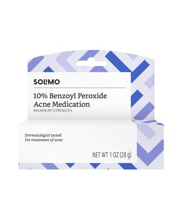 Amazon Brand - Solimo 10% Benzoyl Peroxide Acne Medication, Maximum Strength, 1 Fluid Ounce 1 Fl Oz (Pack of 1)