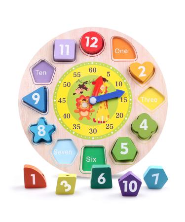 Reastar learning watch watch toys made of wood learning play from wood children's toys learning watch montessori toys with rope number and animal pattern - pedagogical learning toys for children from 3 years