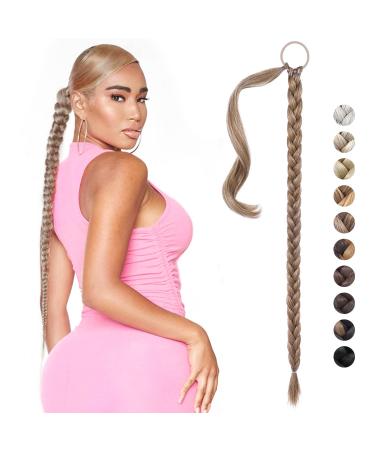 REECHO DIY Braid Ponytail Extension Long Straight Wrap Around Ponytail Hair Extensions Natural Soft Synthetic Hairpieces for Women - Dark Blonde 180g 34Inch-180g Dark Blonde