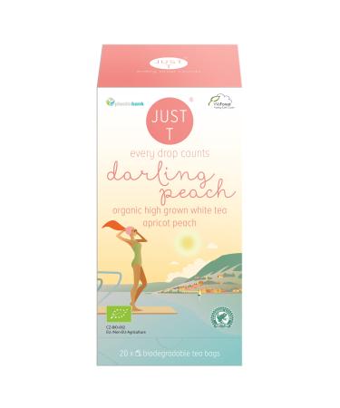 JUST T Darling Peach Premium Double Chamber Tea Bag (20 pcs) | Organic White Tea Blended with Apricot Peach | Biodegradable Premium Organic Tea Bags Organic High-Grown Leaf Tea for All Tea Lovers Darling Peach 20 Count (Pack of 1)