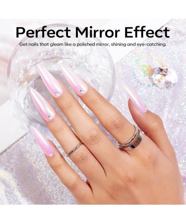 Modelones Chrome Nail Powder Set - White Pearl Effect 4Pcs Powder, Silicone Brush, Cotton Swabs & Color Display Sticks - Buy Online on SooperMarket.com
