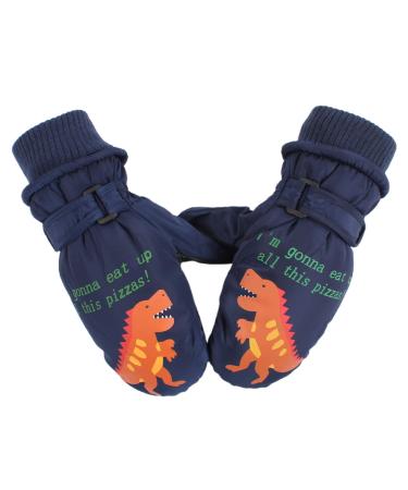XIAOHAWANG Kids Ski Gloves Baby Boys Winter Dinosaur Glove Toddler Girls Waterproof Mittens 2-8 Years Navy 2-4 Years