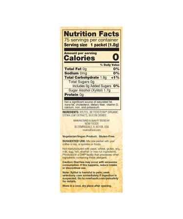 Now Foods Xylitol Plus 75 Packets - Natural Sweetener 4.76 oz (135 g) | Low-Calorie Sugar Substitute - Buy Online on SooperMarket.com