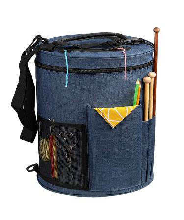 SumDirect Knitting Bag, Yarn Organizer Tote Bag Portable Storage Bag for Yarns, Carrying Projects, Knitting Needles, Crochet Hooks, Manuals and Other Accessories (Blue)