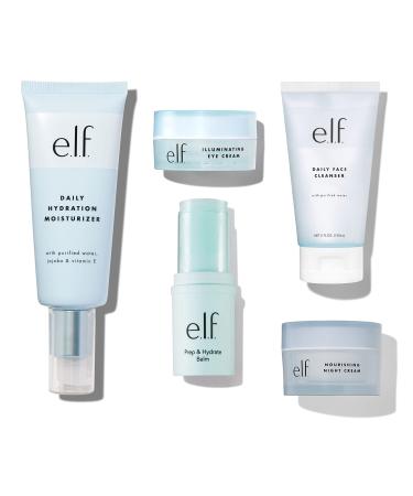 e.l.f. Jet Set Hydration Kit, Travel Friendly Hydrating Skincare Set, Face Cleanser, Balm, Moisturizer, Eye Cream & Night Cream, Vegan & Cruelty-Free