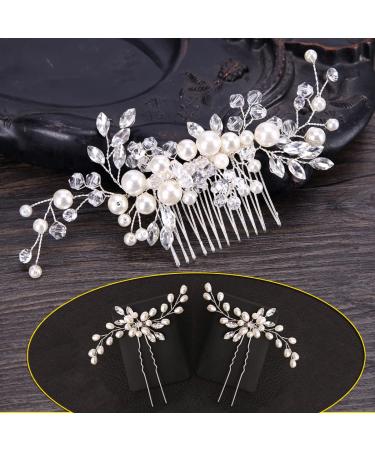 Wedding Hair Accessories for Women Clysburtuony Bridal Flower Side Hair Clips Pearl Bridal Headpiece Wedding Hair Pins (White Combs)