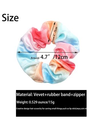 12pc Velvet Pocket Hair Scrunchies with Hidden Zipper Pocket - Cheetah & Tye Dye Colors - Buy Online on SooperMarket.com