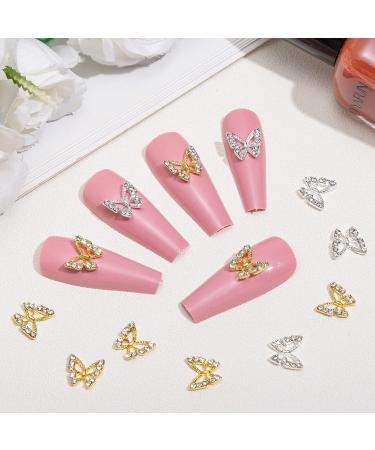 Noverlife 26PCS 3D Alloy Butterfly Nail Charms with Crystal Diamonds - Gold & Silver - Buy Online on SooperMarket.com