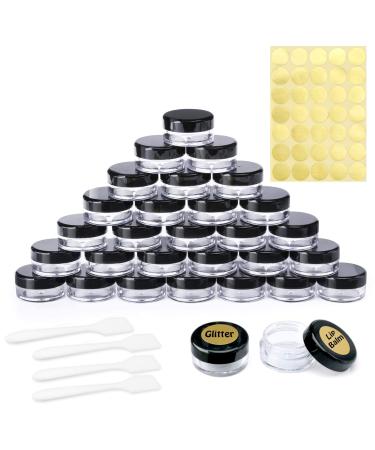 30 Pcs Empty Sample Pots 5g / 5ml Plastic Travel Cosmetic Container Jars with Lids for Creams Sample Make-Up Storage (Black)