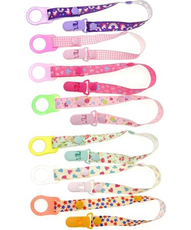 JZK 7-Pack Silicone Baby Dummy Clip Ring and Pacifier Holder Straps for Girls - Mam Soothers Compatible | Multicolor Baby Girl Accessories - Buy Online on SooperMarket.com