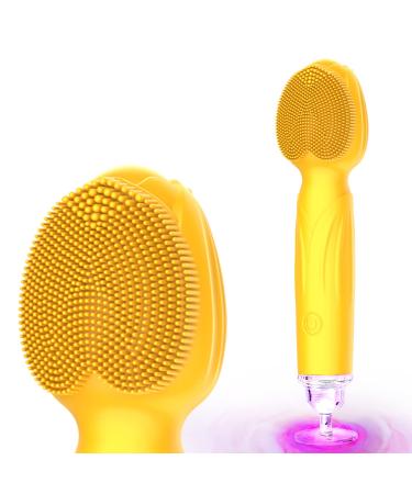 Sonic Facial Cleansing Brush Waterproof Face Scrub Brush for Men & Women Rechargeable Electric Silicone Face Scrubber Portable Face Massager Gentle Exfoliating and Massaging - Yellow