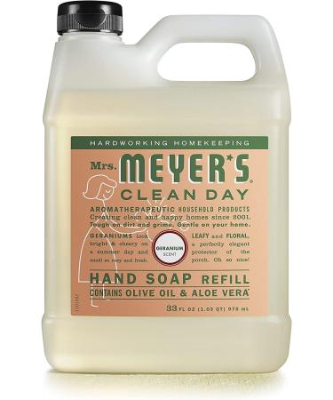 Mrs. Meyer's Geranium Hand Soap Refill, 33 Fl Oz - Pack of 2 | Biodegradable Formula with Essential Oils - Buy Online on SooperMarket.com