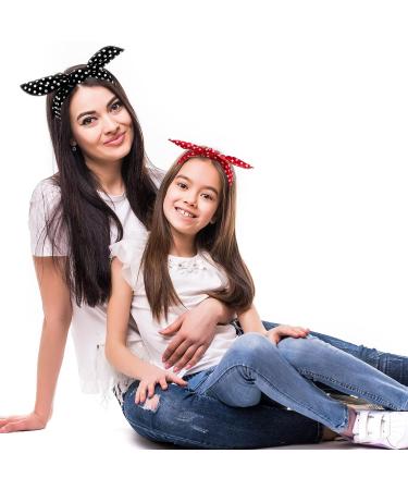 Polka Dot Headbands Set - Retro Bandana Wire Headband for Girls & Women - Vintage Print Christmas Hairband (Red & Black) - Buy Online on SooperMarket.com