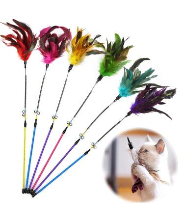 GingerUPer Cat Toy Feather Cat Toy Feather Wand Cat Pet Toy Wire Chaser Wand Teaser Feather With Bell Cat Toys for Indoor Cats Kitten Interactive Training (6 Pack)