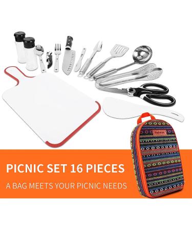 Camping Kitchen Utensils Set for Tent Campers | Portable Cookware Set for Outdoor Picnics and Barbecues | National Style Color | Essential Camping Cooking Gadgets - Buy Online on SooperMarket.com