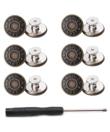 GIYOMI 20mm No Sewing Jeans Buttons Replacement Kit with Metal Base,12 Sets Nailess Removable Metal Buttons Replacement Repair Combo Thread Rivets and Screwdrivers (0.79 inch)