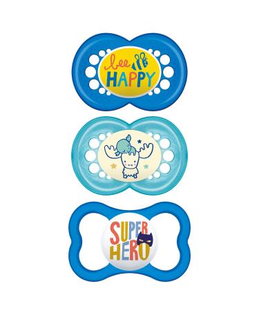 MAM Variety Pack Baby Pacifier  Includes 3 Types of Pacifiers  Nipple Shape Helps Promote Healthy Oral Development  3 Pack  6-16 Months  Boy 3 Count (Pack of 1)