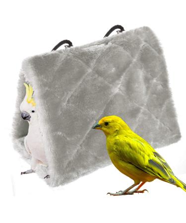 MATT SAGA Winter Warm Bird Nest House Shed Hut Hanging Hammock Finch Cage Plush Fluffy Birds Hut Hideaway for Hamster Parrot Macaw Budgies Eclectus Parakeet Cockatiels Cockatoo Lovebird (M Gray) M Gray