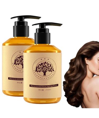 Moroccan Volume Moisturizing Elasticity Long-Lastin Styling Cream Long-lasting Styling Moroccan Hydrating Plumping Supple Hydrating Essential Oil Essence for Dry Damaged Curly Hair Care (2PCS)