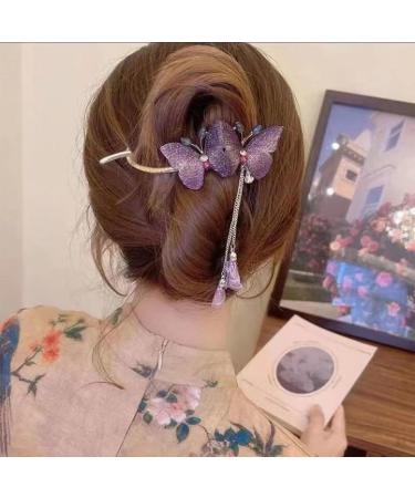Lesunbak Butterflies Tassel Grab Clip - Elegant Hairpin & Clip For Women Rhinestone Tassel Hair Chain Chic Hair Accessories Nonslip Grip Embellished With Rhinestones For Daily Use Purple - Buy Online on SooperMarket.com