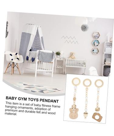 JEWEDECO 3pcs Gym Pendant Wooden Toys for Babies | Natural Home Decor & Infant Stroller Toy | Baby Fitness Rack Pendants with Wooden Bead Mobile - Buy Online on SooperMarket.com