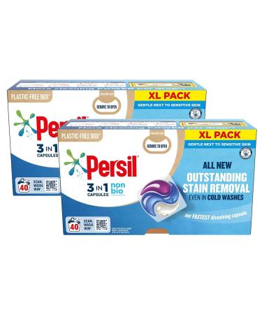 Persil XL 3-In-1 Washing Capsules All New Outstanding Stain Removal Even In Cold Washes With Triple Action Cleaning All In One Power Washing Capsules 40 Washes (Non-Bio Buy 2)