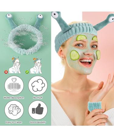 WLLHYF Spa Headband Face Wash Wristband Set Makeup Head Band Snail Coral Fleece Hair Band Skincare Hairband Elastic Creative Cartoon Head Wraps Cute Hair Accessories for Women Girls (Green) - Buy Online on SooperMarket.com