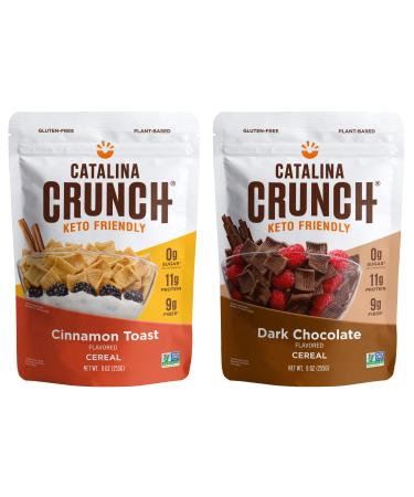 Catalina Crunch Keto Cereal Variety Pack Cinnamon Toast & Dark Chocolate (2 Flavors), 9oz bags | Low Carb, Zero Sugar, Gluten & Grain Free, Fiber | Keto Snacks, Vegan Snacks, Protein Snacks | Breakfast Protein Cereal | Keto Friendly Foods