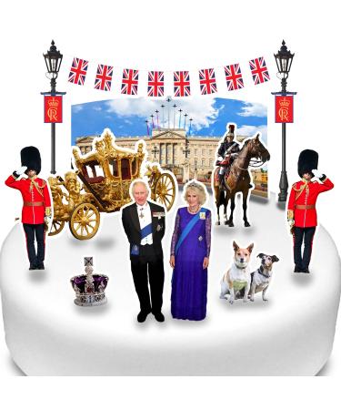 Cakeshop King Charles III 3rd Coronation Camilla Scene Stand-Up Set Photo Edible Cupcake Toppers Cake Decorations - Premium Wafer Precut