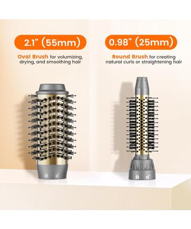Faszin Hair Dryer Brush One-Step Volumiser | 3 Settings, 2 Brush Heads | Hot Air Brush with 100 Million Negative Ions | Smooth, Silky & Frizz-Free Hair (Gray) - Buy Online on SooperMarket.com