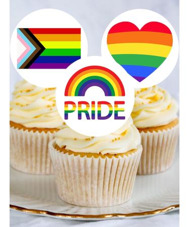 24 x Pre-Cut Pride 3 Edible Stand up Wafer/Rice Paper Cupcake Cake Dessert Toppers LGBTQ Party Rainbow Flag Decorations (Pride 3) - Buy Online on SooperMarket.com