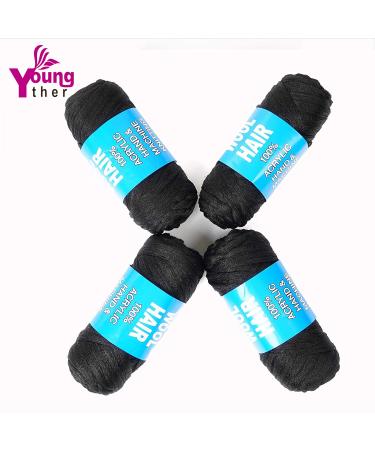 100% Brazilian Wool Hair Acrylic Yarn for African Braids/Senegalese Twist/Faux Locs/Wraps - Natural Black (4pcs) with Crochet Hook - Buy Online on SooperMarket.com