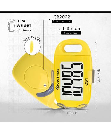 OZO Fitness CS1 Easy Pedometer for Walking - Large Display Step Counter with Clip and Lanyard in Yellow - Buy Online on SooperMarket.com