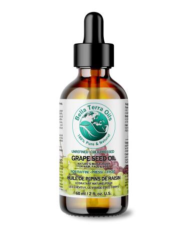 Pure Grape Seed Oil 60ml Antioxidant-Rich Lightweight Radiant Skin Frizz-Free Hair Silky Touch Bella Terra Oils 60 ml (Pack of 1)