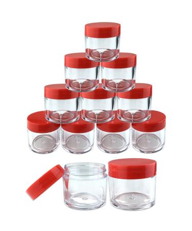 Beauticom 12 Piece 1 oz. USA Acrylic Round Clear Jars with Flat Top Lids for Creams Lotions Make Up Cosmetics Samples Herbs Ointments (12 Pieces Jars + Lids RED)