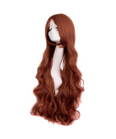 MapofBeauty 32 Fashion Long Curly Ginger Orange Anime Wig with Side Bangs - Perfect Cosplay Accessory - Buy Online on SooperMarket.com