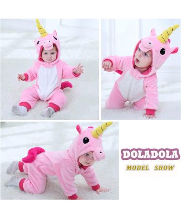 Doladola Baby Unicorn Romper | Flannel Animal Hooded Jumpsuit for Toddler | 18-24 Months | Pink - Buy Online on SooperMarket.com