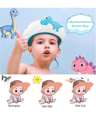 Baby Shower Cap KAMHBE Shower Caps for Kids Shield Adjustable Dinosaur Hair Washing Shampoo Shield Baby Visor for Eyes Ears and Face (dinosaur-blue) - Buy Online on SooperMarket.com