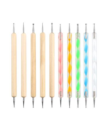 QWORK Dotting Pen Nail Art Dotting Tools Dotting Tools Set Nail Design Marbleizing Tool Pen for nail art embossed pattern 10 pieces