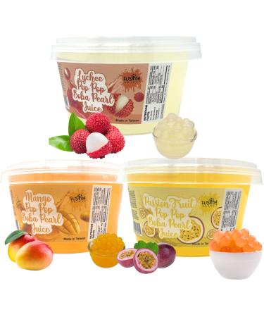 Fusion Select Bursting Boba Popping Boba Pearls - Fruit Tea Snack Toppings (Passion Fruit, Mango, and Lychee) Passion Fruit, Mango, and Lychee 3 Piece Assortment