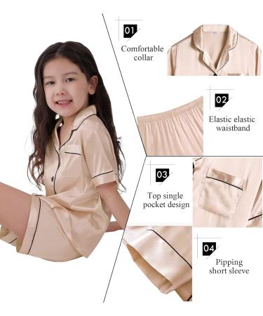 SWOMOG Kids Silk Pyjamas Set - Short Sleeve Satin PJs for Boys and Girls | Button-Down Silky Nightwear for Children and Teens | Ages 4-16 | Champagne - 4-5 Years - Buy Online on SooperMarket.com
