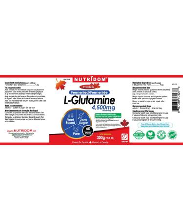 Nutridom L-Glutamine Powder 4 500 mg Fermented Plant Based Unflavoured Vegan Amino Acid Supplement for Gut Health & Immune Function Gluten free Soy free and Dairy free 60 Servings 300 g - Buy Online on SooperMarket.com