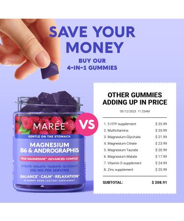MAREE Magnesium Gummies for Calm & Relaxation | Vitamin D3 K2 B6 Complex | Immune Support | 60 Raspberry Gummy Gems - Buy Online on SooperMarket.com