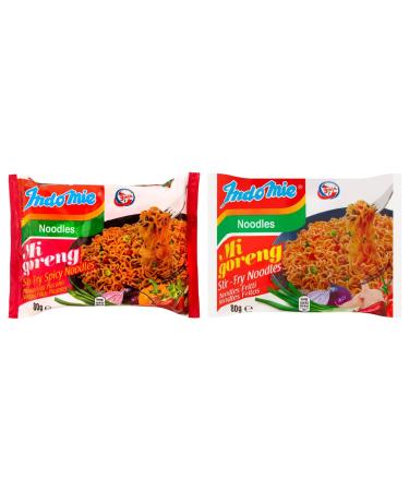 Indomie Mi Goreng Stir Fry Spicy Noodles 80g x20 + Stir Fry Noodles 80g x20 - Mix of 2 Flavors (Total Pack of 40) | Authentic Indonesian Instant Noodles Variety Pack