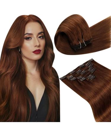 Laavoo clip in extensions real hair Auburn brown real hair clip in hair extension real hair auburn brown clip in extensions human hair 35cm 14 inch 105g/7pcs 35cm-105g 4.3#33