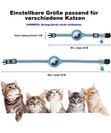 Mouyou Airtag Cat Collar - Soft Reflective Nylon with Bell & Safety Clasp | Adjustable 22-34cm Blue Tracking Collar with Airtag Case - Buy Online on SooperMarket.com